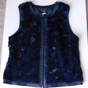 Women’s Faux Fur SZ 12 Textured Navy Blue Zip Up Vest Lark Lane Glam Mob Wife